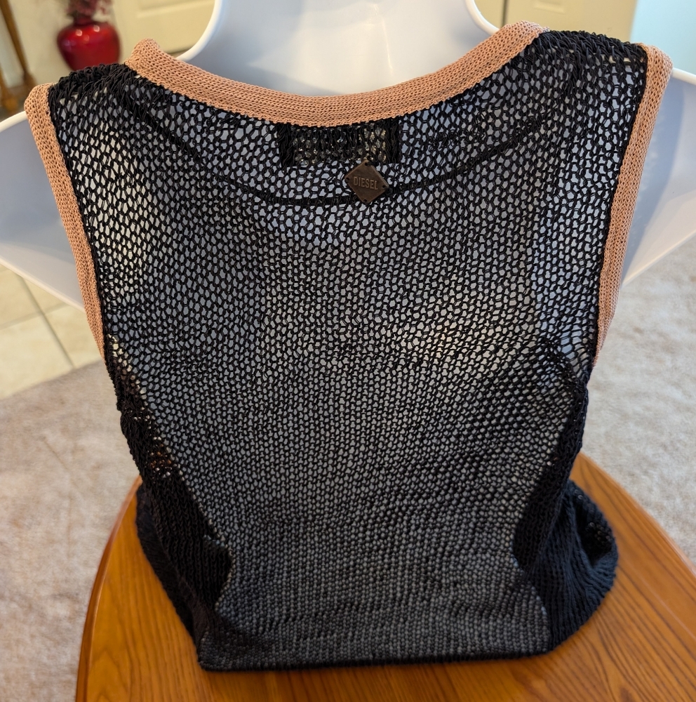 Diesel Black Mesh Tank Top, Size M - NEW - Picture 2 of 9